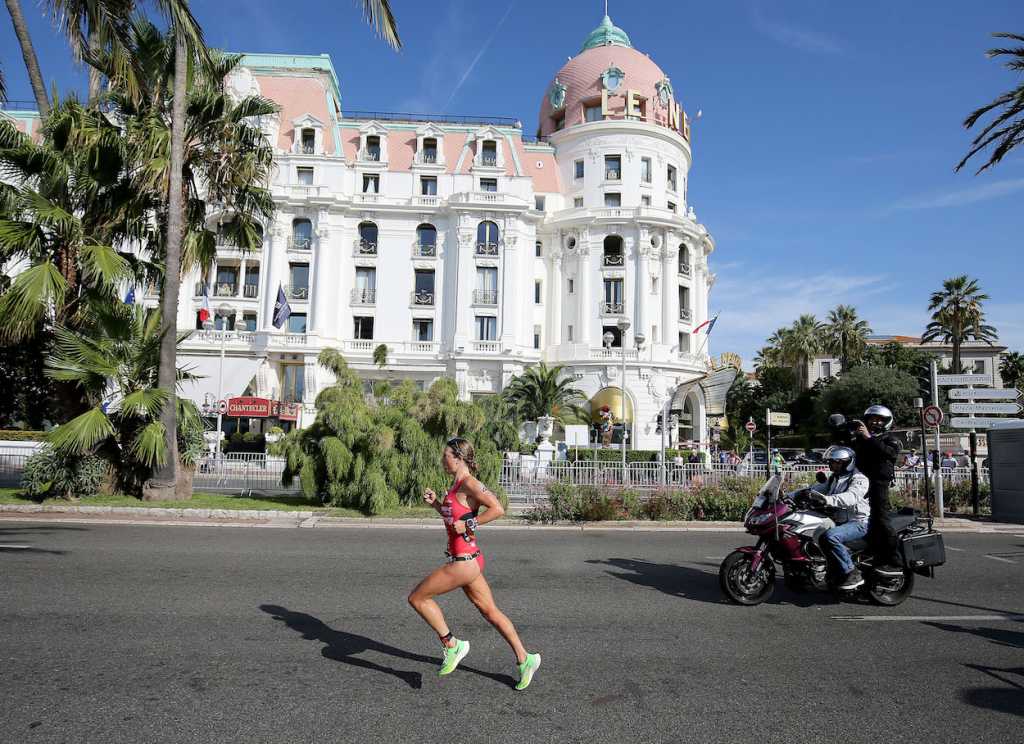 NICE, FRANCE - SEPTEMBER 07: Holly Lawrence of Britain competes in the run section of Ironman 70.3 World Championship Women's race on September 7, 2019 in Nice, France. (Photo by Nigel Roddis/Getty Images for IRONMAN)