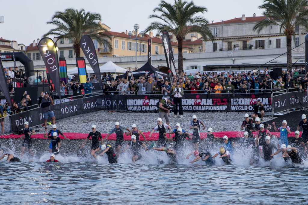 NICE, FRANCE - SEPTEMBER 07: Athletes compete in the swim leg of the IRONMAN 70.3 World Championship Nice on September 07, 2019 in Nice, France. (Photo by Jan Hetfleisch/Getty Images for IRONMAN)